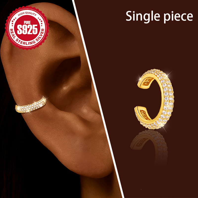 Women's S925 Silvery Ear Clip with Synthetic Zirconia Accents